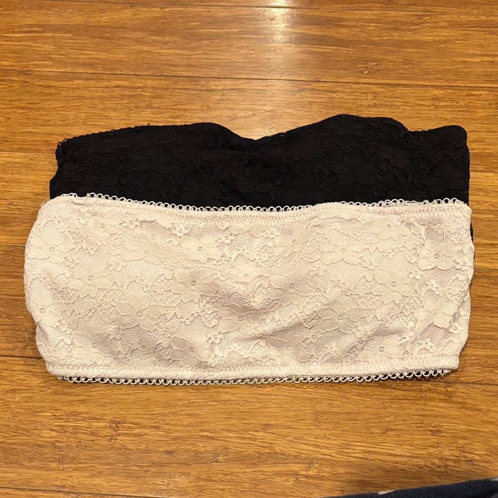 Lace Bandeau Set - Black and Cream